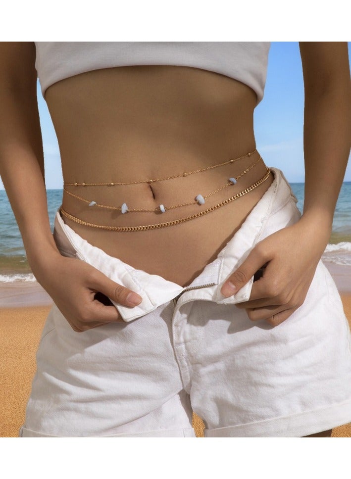Women's waist chain layered beaded belly chain beach body chain-Body Chain Jewelry Accessories for Women and Girls（Gold ）  - Image 1