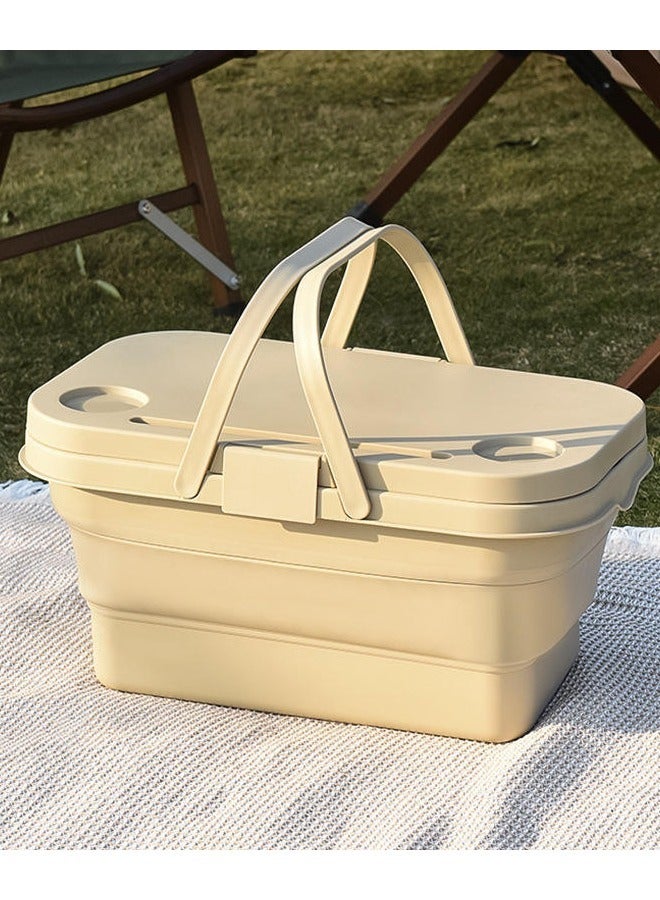Generic 1pc Picnic Basket Outdoor Waterproof Basket Outdoor Camping Folding Box Picnic Storage Basket Set Folding Bucket (Army Green)  - Image 1