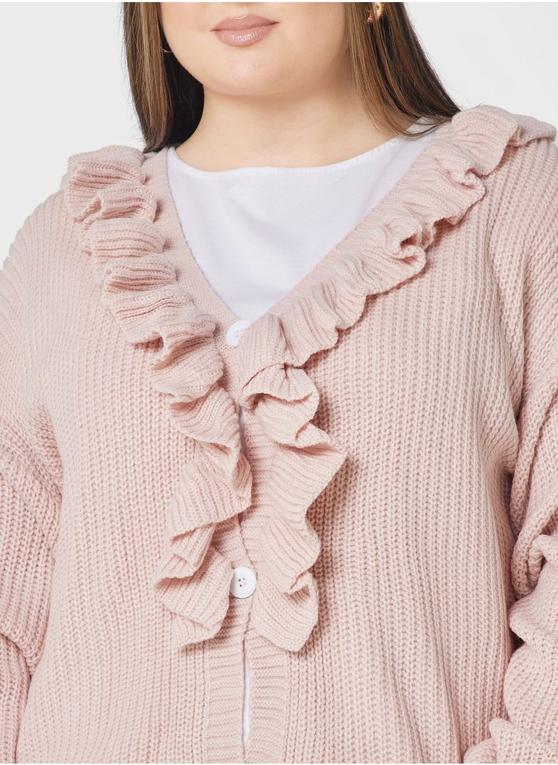 Ella Plus - Frill Button Detail Cardigan - Image 1