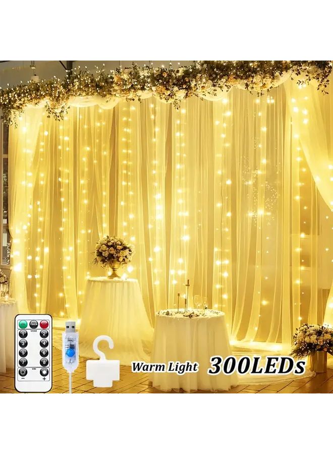 2pcs Warm White USB Curtain Lights 8 Modes Remote Control Indoor Decoration - Image 1