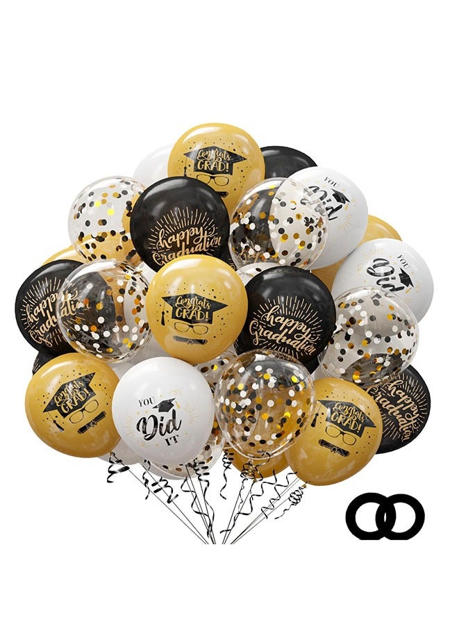 Muyixin Congratulate Graduate Party Decoration Inflatable Latex Balloons, with graduation phrases in black and gold colors, 40 pieces - Image 1