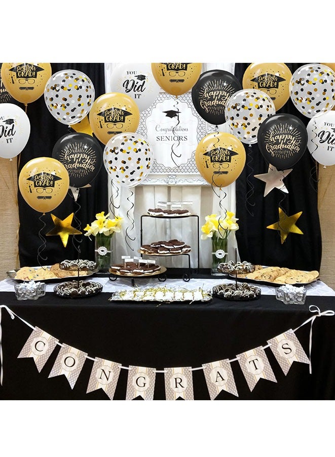 Muyixin Congratulate Graduate Party Decoration Inflatable Latex Balloons, with graduation phrases in black and gold colors, 40 pieces - Image 2