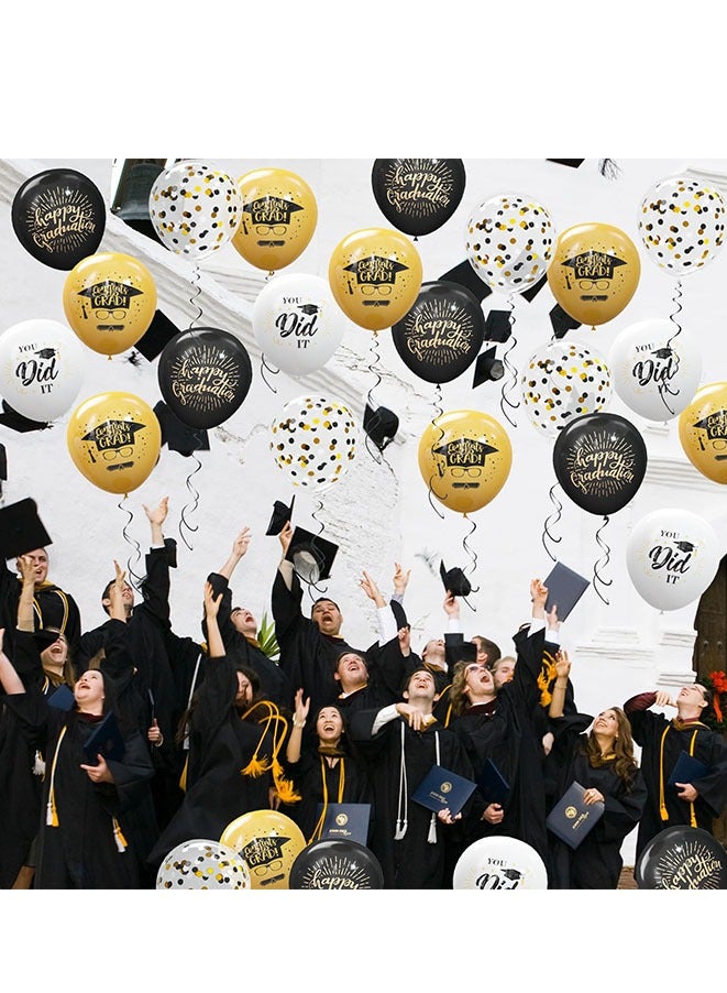 Muyixin Congratulate Graduate Party Decoration Inflatable Latex Balloons, with graduation phrases in black and gold colors, 40 pieces - Image 5