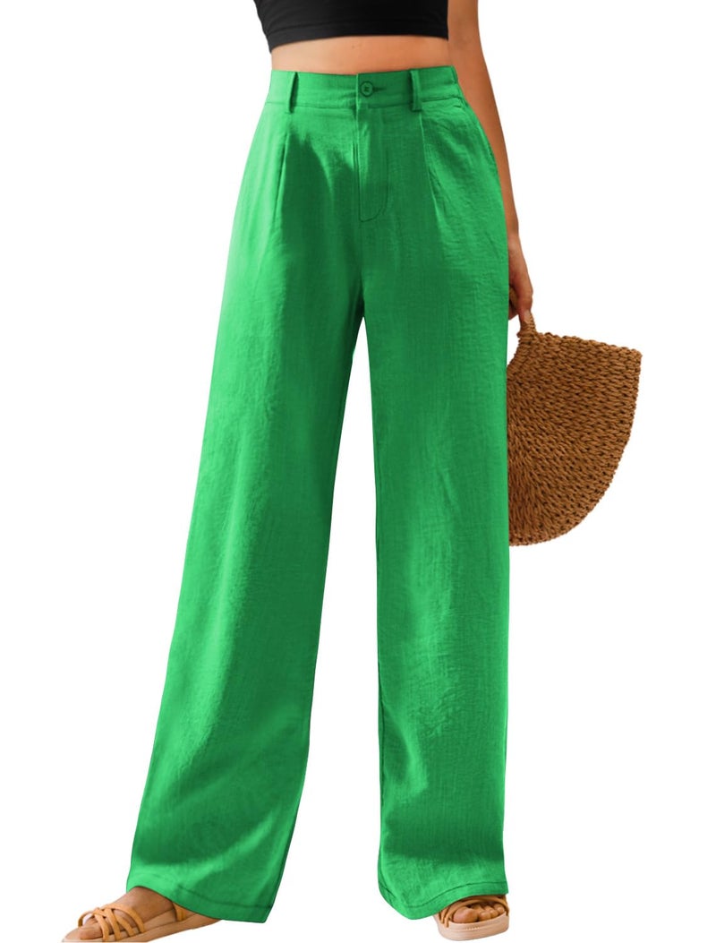 Feiersi Womens Casual Wide Leg Pants High Waisted Button Down Straight Long Trousers Palazzo Pants(Green,Large) - Image 1