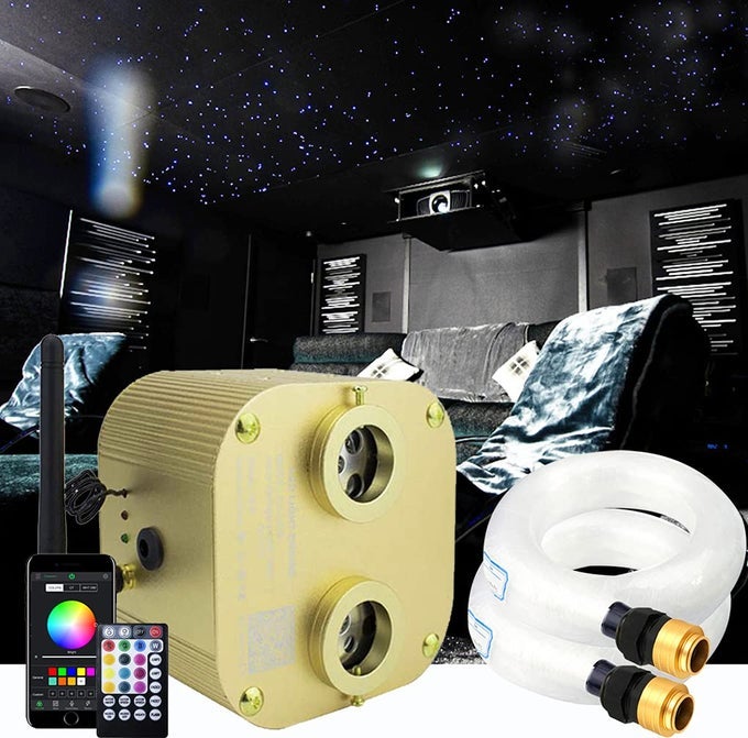 BLUETOOTH 20W UPGRADED FIBER OPTIC LIGHTS TWINKLE STAR CEILING LIGHTING KITS 1100PCS003IN131FT FIBER STRANDS DUAL PORT RGBW SOUND REMOTE CONTROL LIGHT SOURCE HOME INDOOR CAR CEILING DECOR
