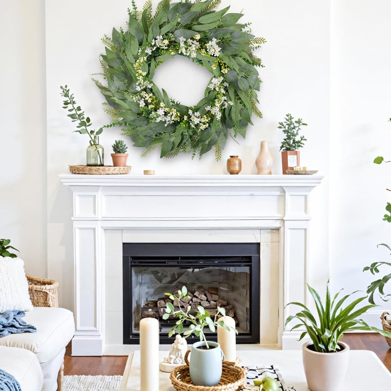 Lebaley 30 Inch Eucalyptus Wreaths for Front Door - Spring Summer Wreath,Green Door Wreath with Eucalyptus Olives Leaves,Mixed Berry,Artificial Wreaths Decor for Home Porch Wall Window Farmhouse Festival - Image 2