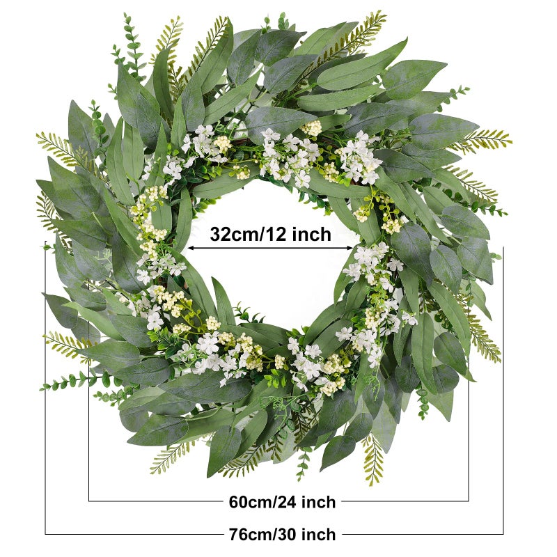 Lebaley 30 Inch Eucalyptus Wreaths for Front Door - Spring Summer Wreath,Green Door Wreath with Eucalyptus Olives Leaves,Mixed Berry,Artificial Wreaths Decor for Home Porch Wall Window Farmhouse Festival - Image 5