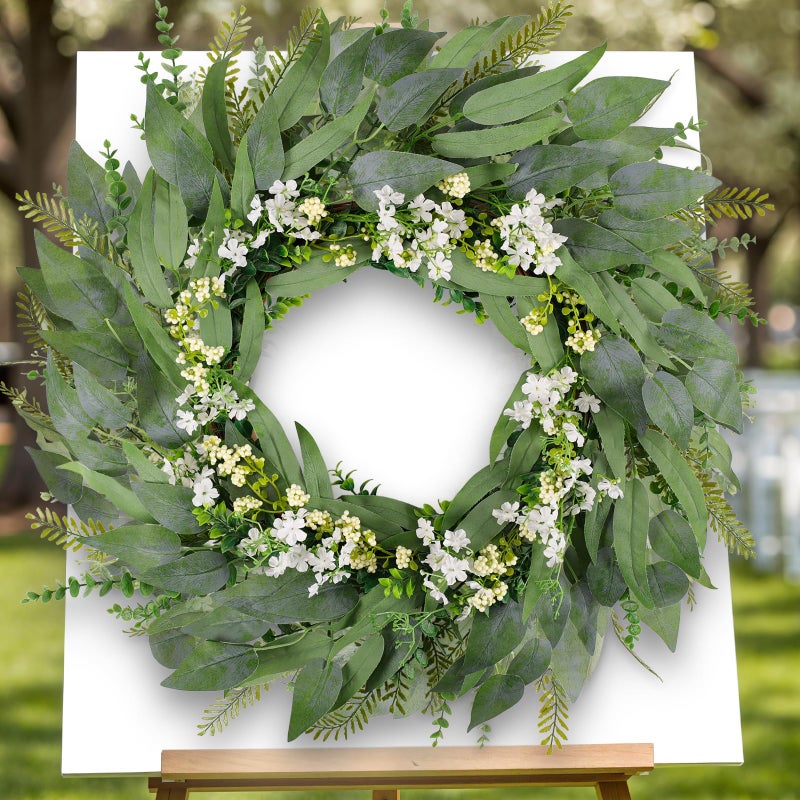 Lebaley 30 Inch Eucalyptus Wreaths for Front Door - Spring Summer Wreath,Green Door Wreath with Eucalyptus Olives Leaves,Mixed Berry,Artificial Wreaths Decor for Home Porch Wall Window Farmhouse Festival - Image 1