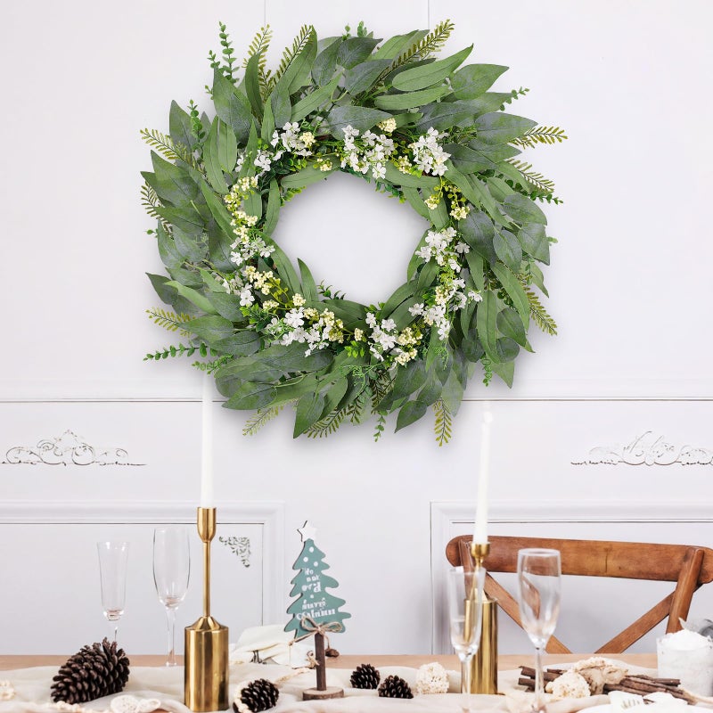 Lebaley 30 Inch Eucalyptus Wreaths for Front Door - Spring Summer Wreath,Green Door Wreath with Eucalyptus Olives Leaves,Mixed Berry,Artificial Wreaths Decor for Home Porch Wall Window Farmhouse Festival - Image 3
