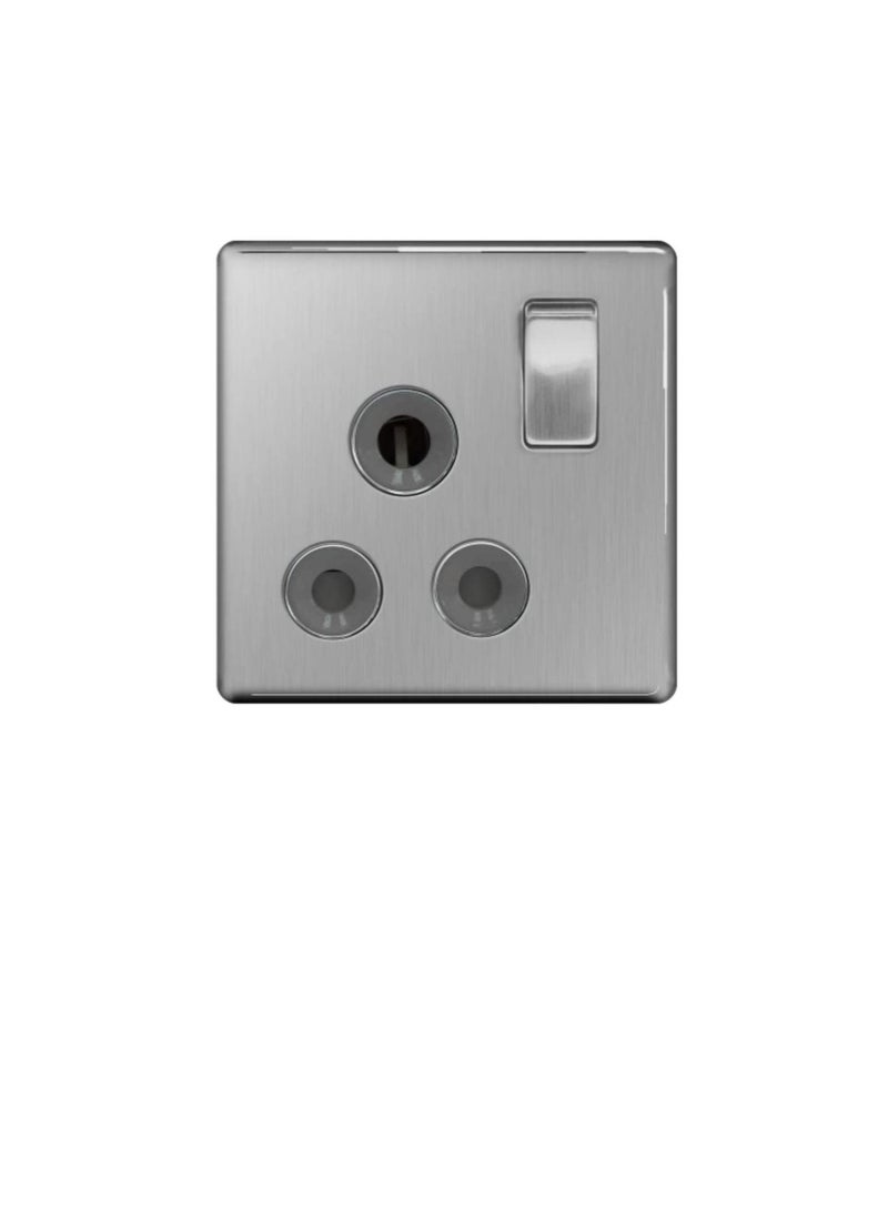 British General FBS99G Brushed Steel 1 Gang Single Pole 15A Switched Socket  - Image 1