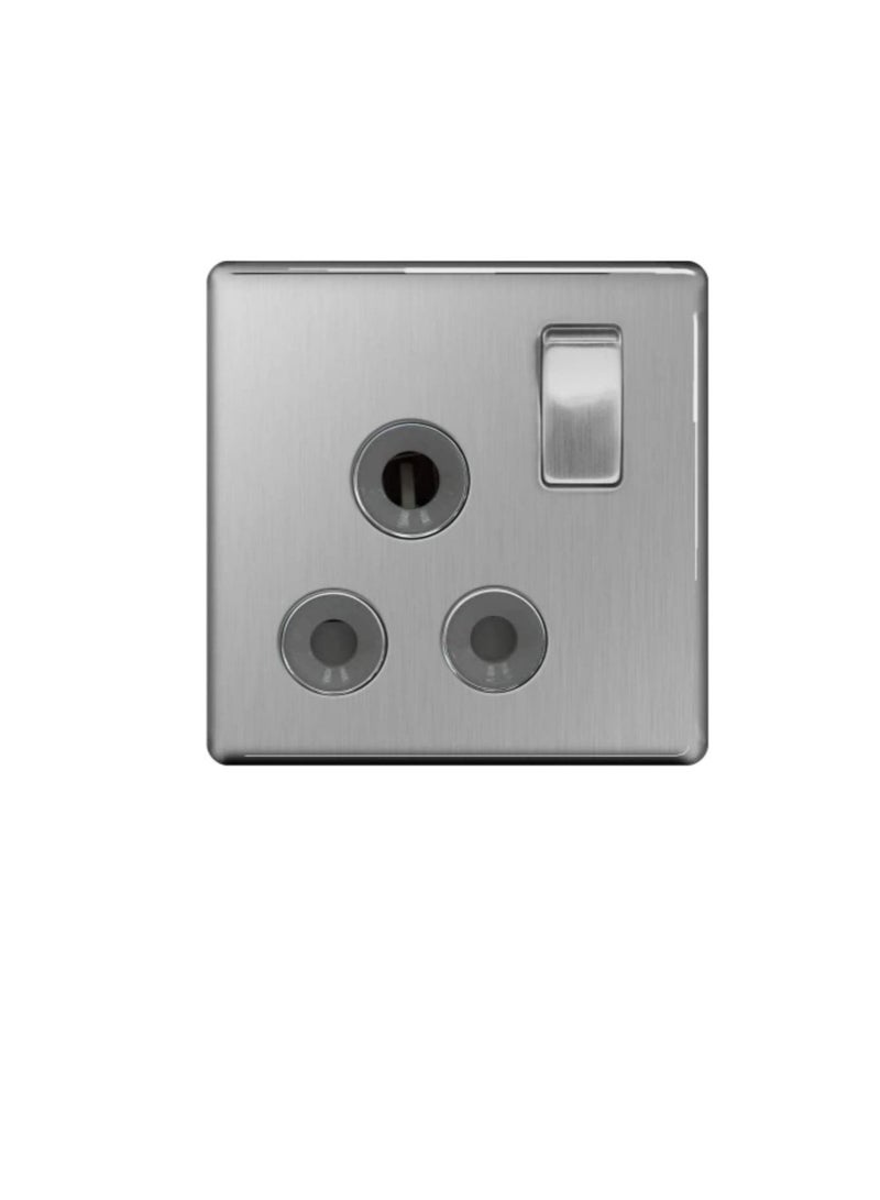 British General FBS99G Brushed Steel 1 Gang Single Pole 15A Switched Socket  - Image 2