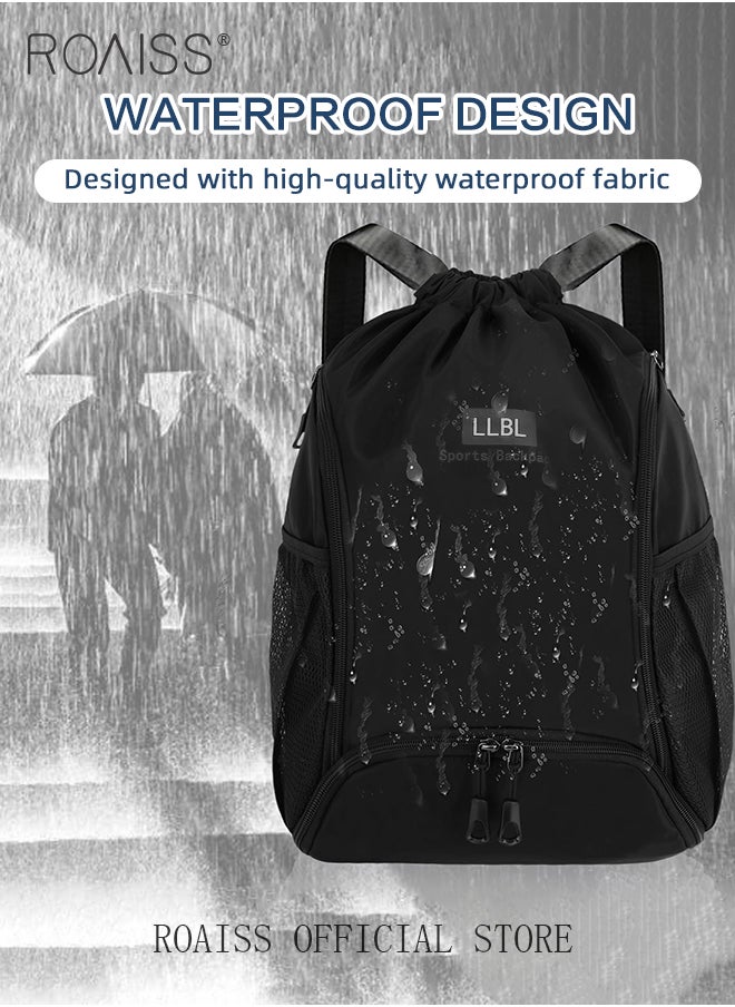 roaiss Large Capacity Drawstring Lightweight Backpack for Men and Women Casual Functional Sports Backpack for Basketball Hiking or Gym Unisex Practical Waterproof Daypack for Commute or Sports  - Image 4