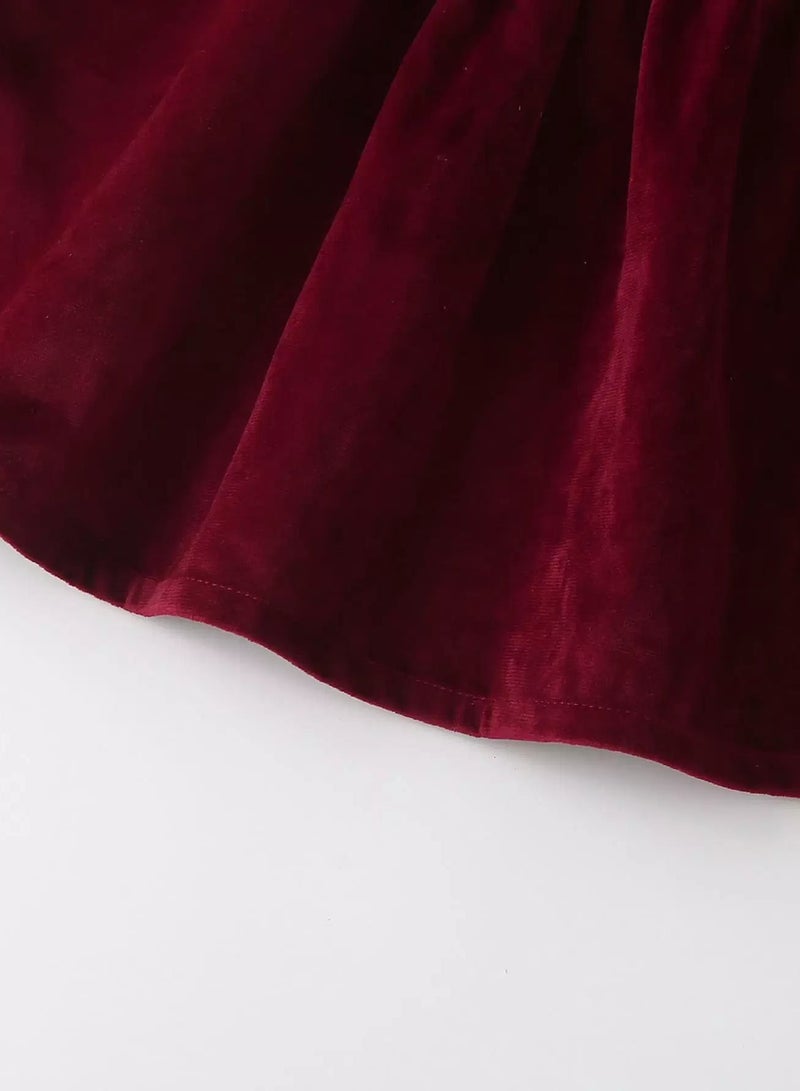 Baby Girl Contrast Lace Collar Velvet Smock Dress - Image 3