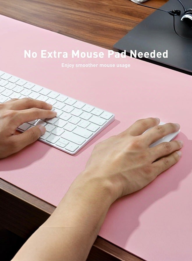 صورة العالمة وسادة ماوس من الجلد الصناعي، حصيرة مكتب جلدية للمكتب، مقاومة للماء والبقع، وسادة لوحة مفاتيح، بتصميم بسيط وألوان موحدة، مناسبة للمكتب أو طاولة الدراسة أو طاولة الطعام، سهلة التنظيف، متوفرة بألوان متعددة، باللون الوردي، بحجم 800 مم × 300 مم. - Image 2