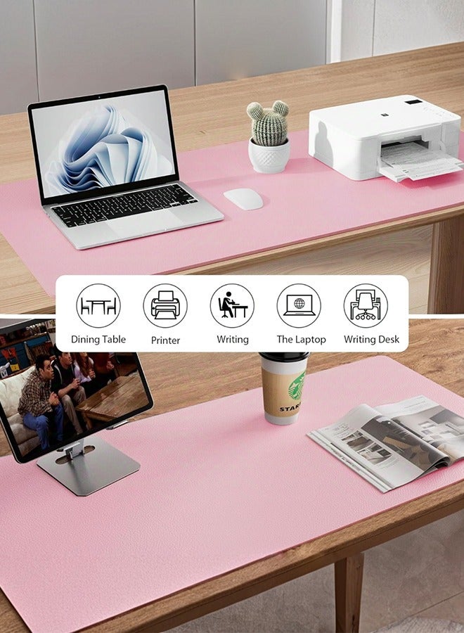 صورة العالمة وسادة ماوس من الجلد الصناعي، حصيرة مكتب جلدية للمكتب، مقاومة للماء والبقع، وسادة لوحة مفاتيح، بتصميم بسيط وألوان موحدة، مناسبة للمكتب أو طاولة الدراسة أو طاولة الطعام، سهلة التنظيف، متوفرة بألوان متعددة، باللون الوردي، بحجم 800 مم × 300 مم. - Image 3