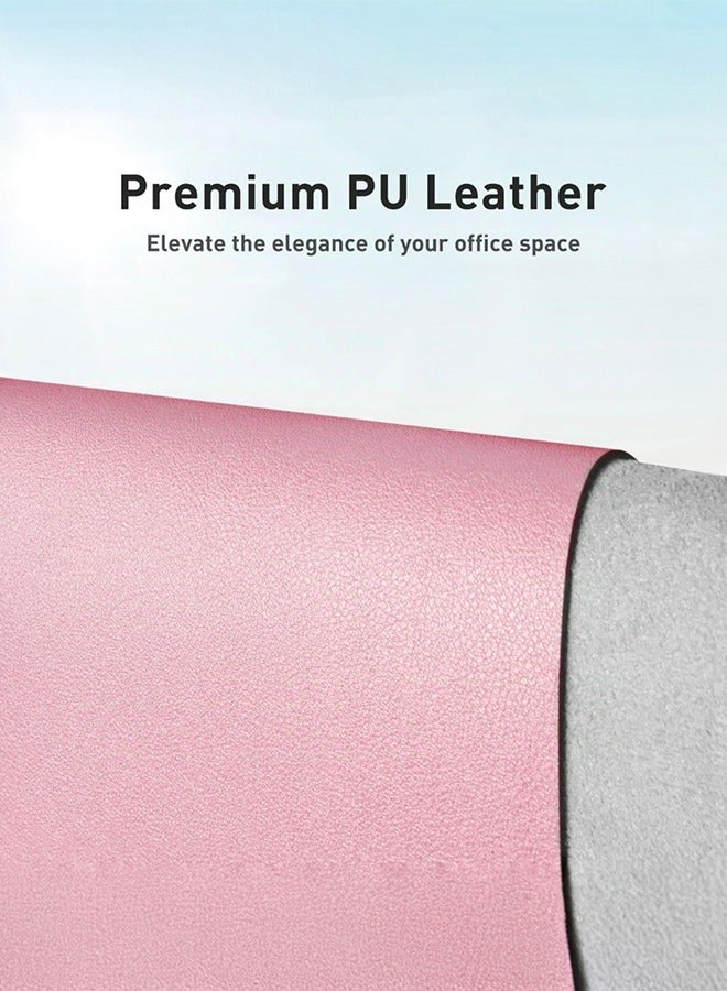 صورة العالمة وسادة ماوس من الجلد الصناعي، حصيرة مكتب جلدية للمكتب، مقاومة للماء والبقع، وسادة لوحة مفاتيح، بتصميم بسيط وألوان موحدة، مناسبة للمكتب أو طاولة الدراسة أو طاولة الطعام، سهلة التنظيف، متوفرة بألوان متعددة، باللون الوردي، بحجم 800 مم × 300 مم. - Image 4