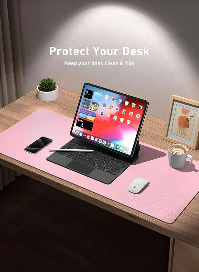 صورة العالمة وسادة ماوس من الجلد الصناعي، حصيرة مكتب جلدية للمكتب، مقاومة للماء والبقع، وسادة لوحة مفاتيح، بتصميم بسيط وألوان موحدة، مناسبة للمكتب أو طاولة الدراسة أو طاولة الطعام، سهلة التنظيف، متوفرة بألوان متعددة، باللون الوردي، بحجم 800 مم × 300 مم. - Image 5