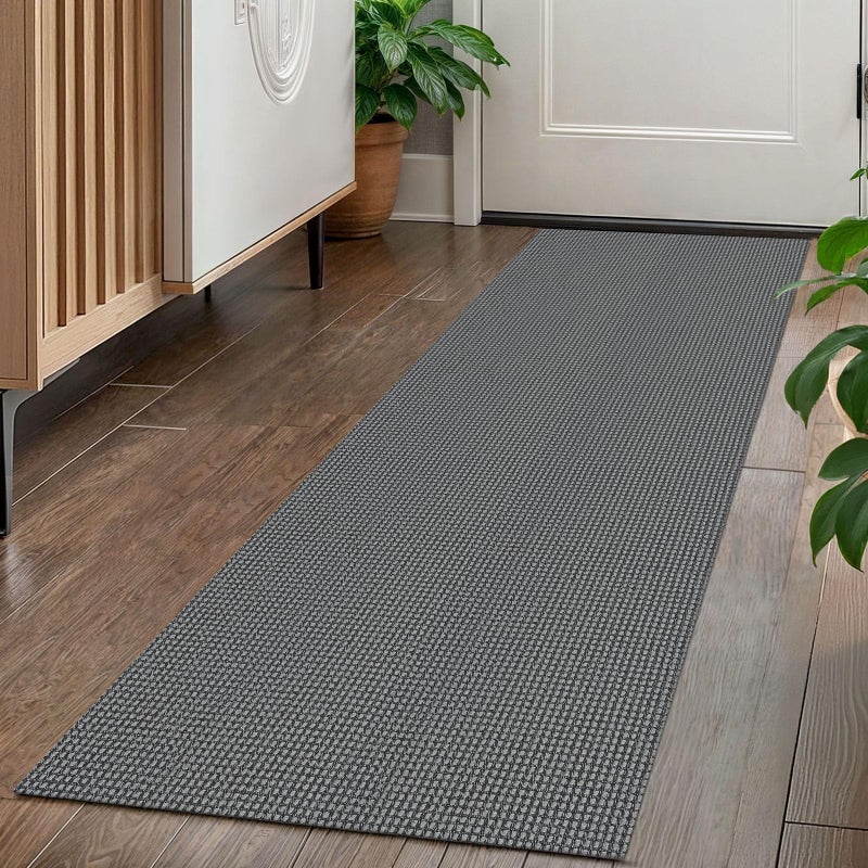 KOZYFLY Runners for Hallways 2x5 ft Washable Kitchen Runner Non Slip Rubber Backed Hall Runners Cotton Entryway Runner Rugs Floor Carpet for Indoor Backdoor Bedroom Kitchen, Grey/Dark Grey - Image 1