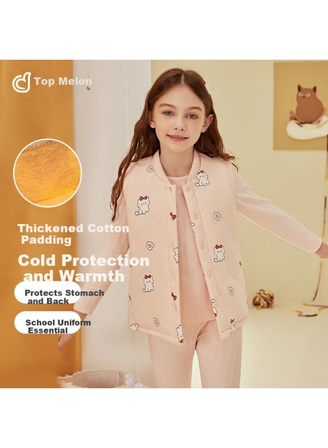 Top melon Dingguagua Children's Winter Vest Three-layer Thickened Cotton-padded Student School Uniform Essential Girls' Inner Vest Pink 160 - Image 1