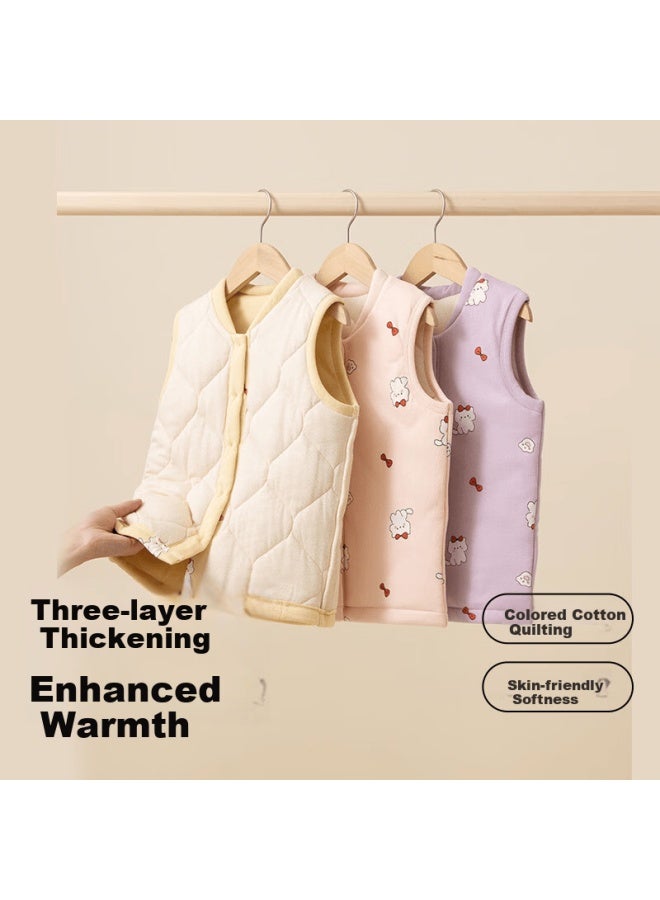Top melon Dingguagua Children's Winter Vest Three-layer Thickened Cotton-padded Student School Uniform Essential Girls' Inner Vest Pink 160 - Image 2
