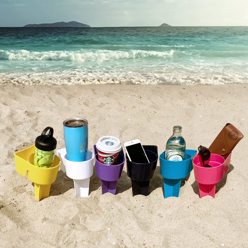 Home Queen Beach Cup Holders for Beverage Phone Drink MultiFunctional Sand Coaster Cup Holder Multicolor 6 Piece Set