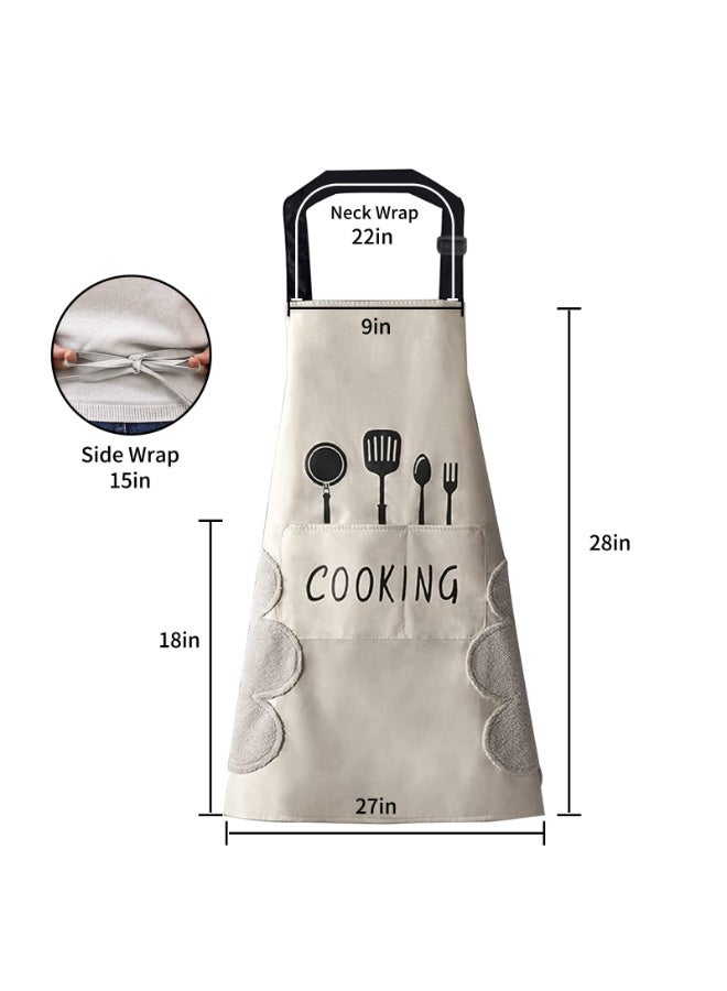 2 Pack Waterproof Kitchen Apron with Pockets – Adjustable Bib Aprons for Women & Men Chef, Oilproof & Hand-Wiping, Black and white , Size L - Image 4