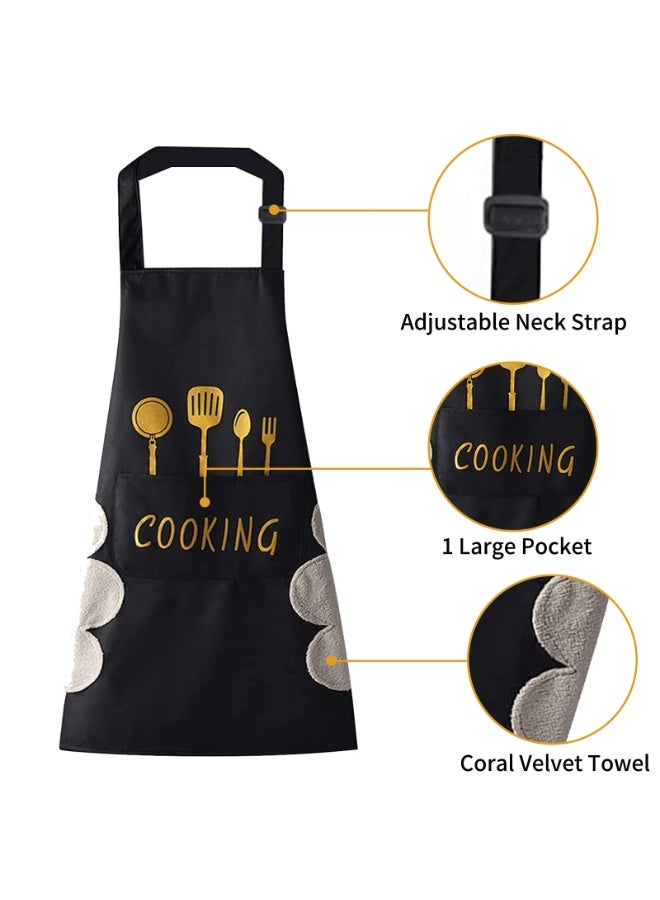 2 Pack Waterproof Kitchen Apron with Pockets – Adjustable Bib Aprons for Women & Men Chef, Oilproof & Hand-Wiping, Black and white , Size L - Image 3