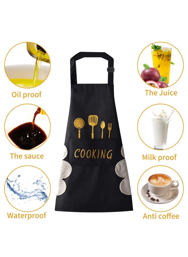 2 Pack Waterproof Kitchen Apron with Pockets – Adjustable Bib Aprons for Women & Men Chef, Oilproof & Hand-Wiping, Black and white , Size L - Image 5