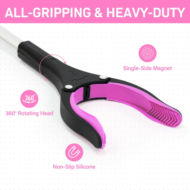 GrabRunner Grabber Reacher Tool for Seniors, 36" Foldable Reacher Grabbers Pickup Stick with Anti-Slip 360Â° Rotating Jaw, with Magnet for Disabled, After Surgery Recovery (Pink, 36Inch 1 Pack) - Image 2