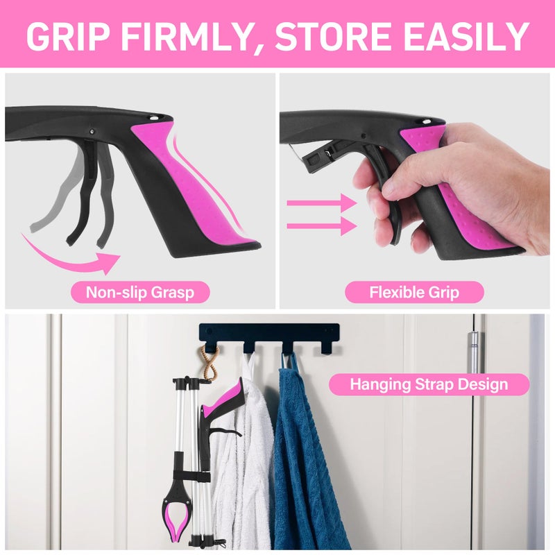 GrabRunner Grabber Reacher Tool for Seniors, 36" Foldable Reacher Grabbers Pickup Stick with Anti-Slip 360Â° Rotating Jaw, with Magnet for Disabled, After Surgery Recovery (Pink, 36Inch 1 Pack) - Image 3