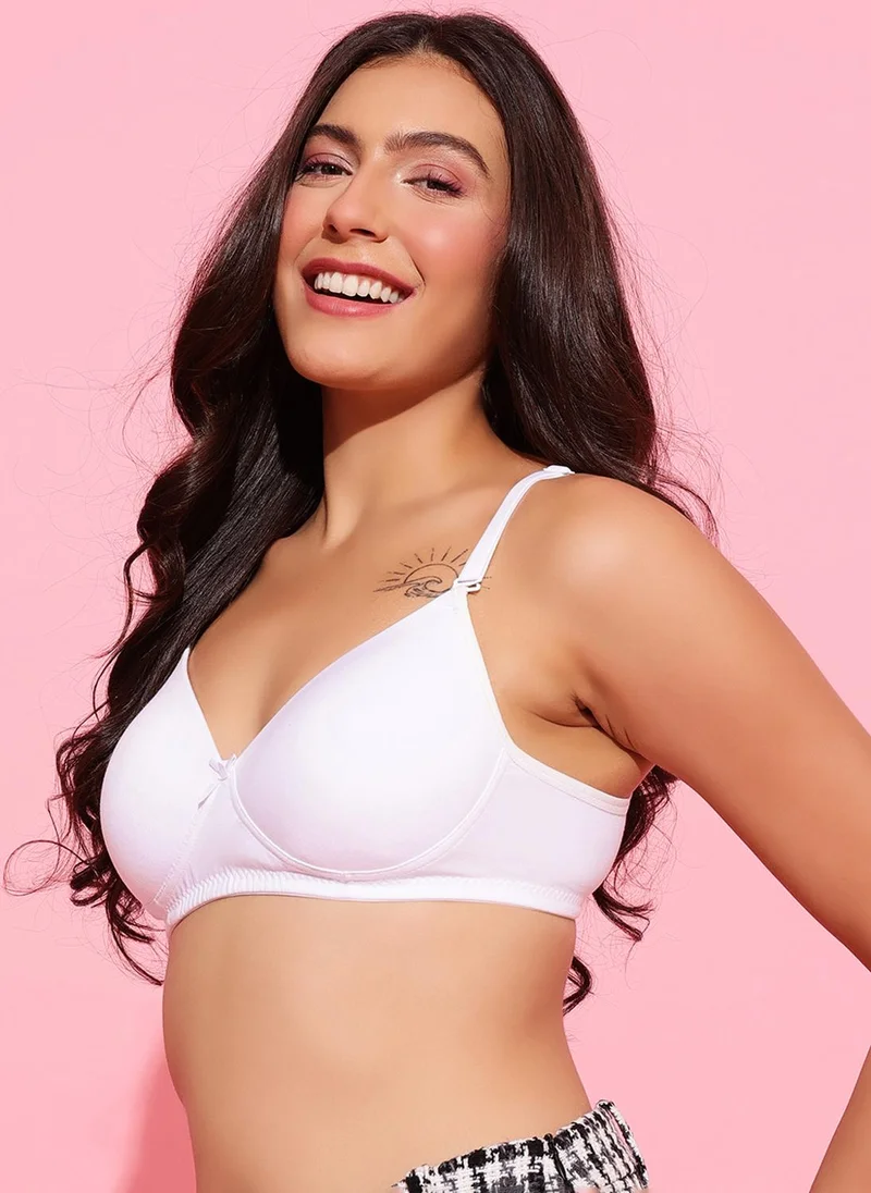 Clovia White Clovia Padded Non-Wired Full Coverage Multiway T-shirt Bra in White - Cotton for Women | Best Price UAE