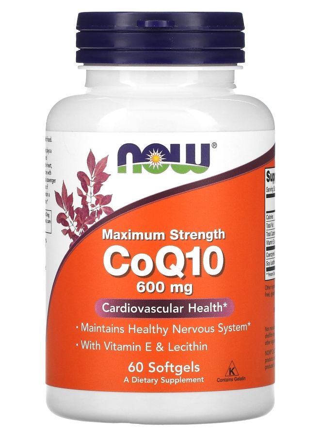 now CoQ10 with Vitamin E & Lecithin Maximum Strength 600 mg 60 Softgels