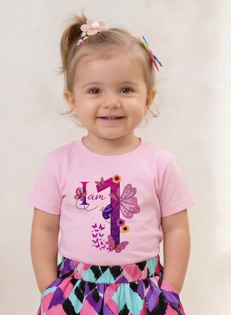 Funkaar Funkaar Birthday Girl, 1st Year Butterfly Birthday Graphic Print T-Shirt