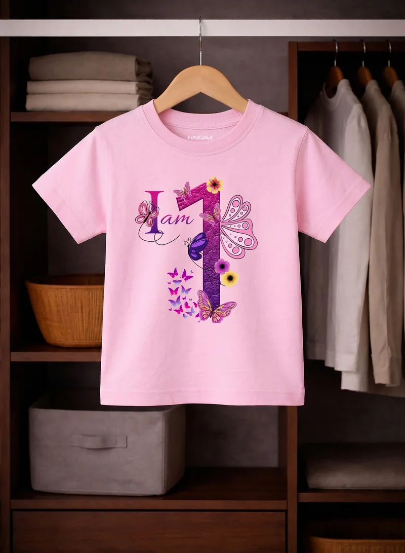 Funkaar Funkaar Birthday Girl, 1st Year Butterfly Birthday Graphic Print T-Shirt