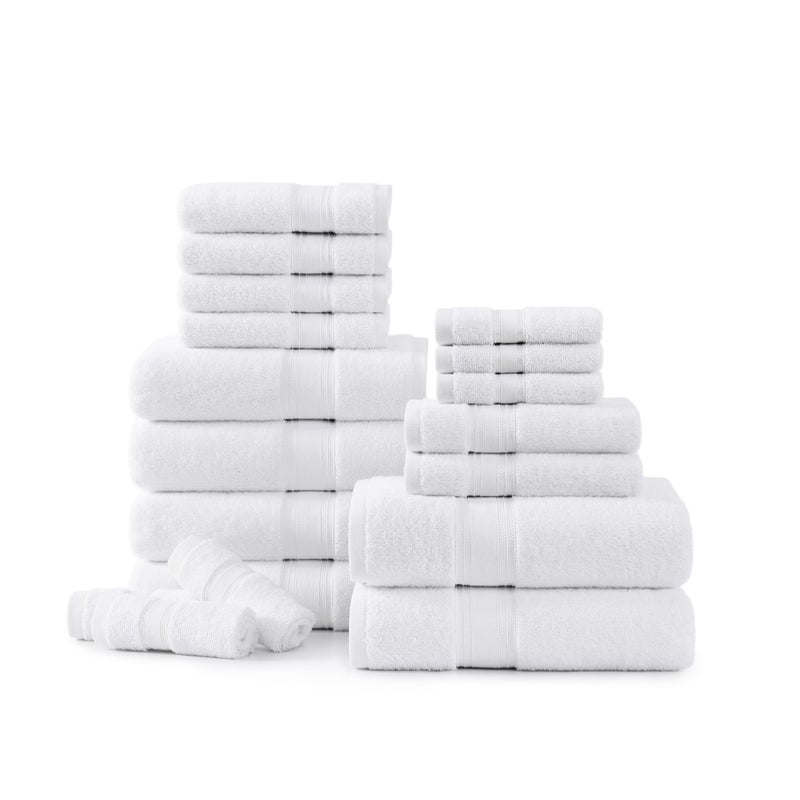 LANE LINEN 100 Mercerized Cotton Luxury Bathroom Towel Set  18 Pcs  Super Soft Fluffy  Highly Absorbent  6 Bath Towels 6 Washcloths 6 Hand Towels  Complete Family Pack  White Bath Towel Set