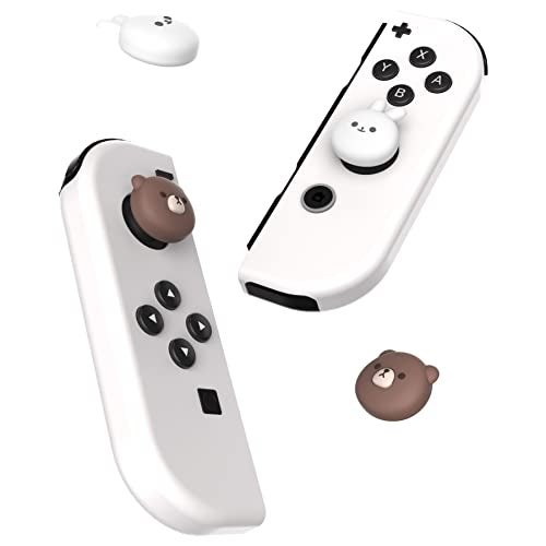 PlayVital Joystick Caps for Nintendo Switch, Thumbstick Grips for Switch Lite, Analog Cover for OLED Joycon Thumb Grip Caps - Chubby Bear & Smiley Bunny - Image 5