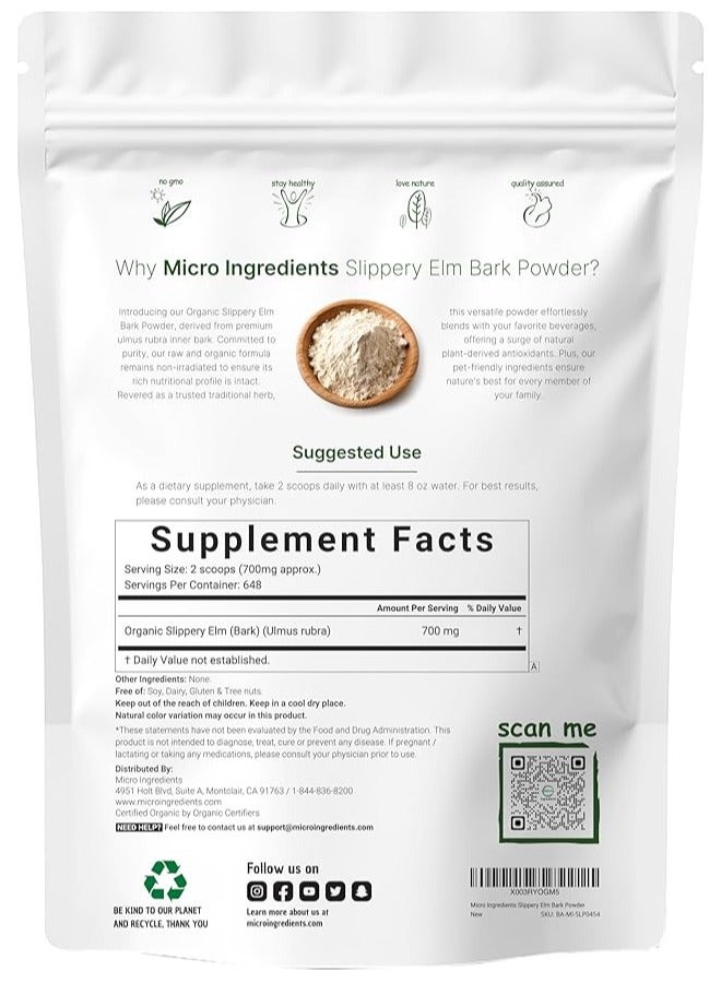 Micro Ingredients Organic Slippery Elm Bark Powder, 1 LB  - Image 2