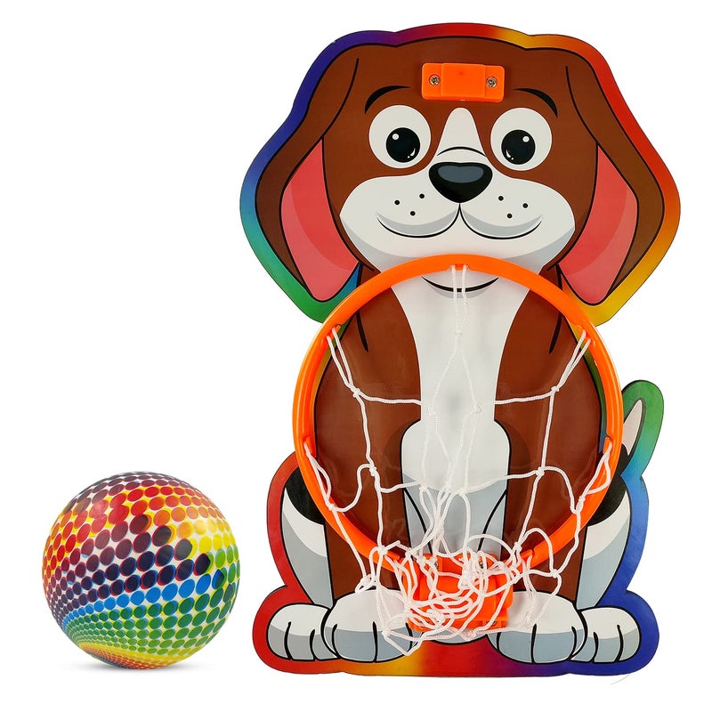 NHR Small Basket Ball kit Set with Ring for Kids, Playing Indoor Outdoor Basket Ball, Hanging Board with Net & Ball (Dog Face Printed), Multicolor - Image 1