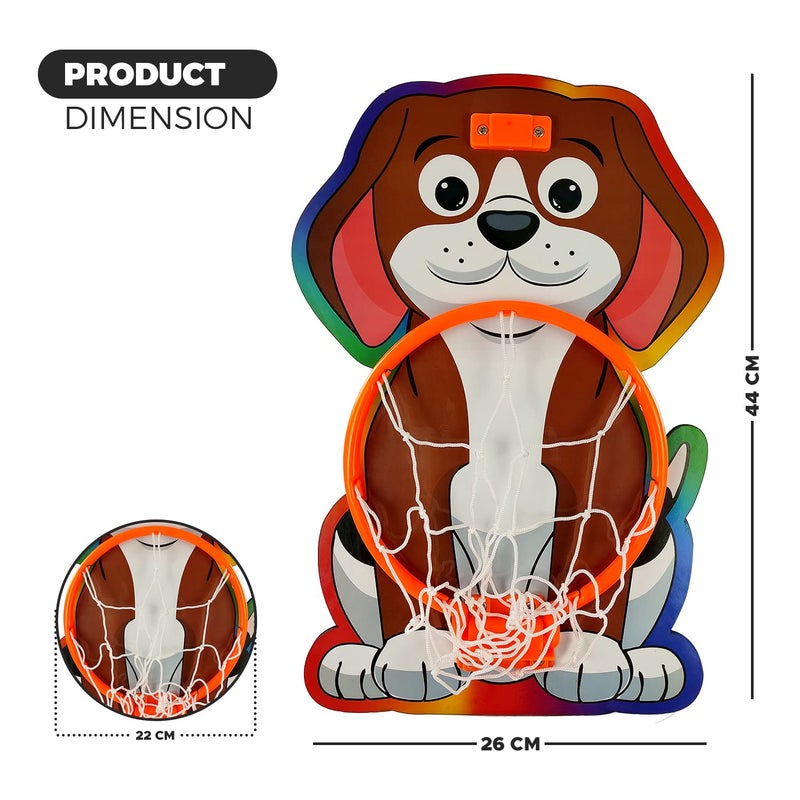 NHR Small Basket Ball kit Set with Ring for Kids, Playing Indoor Outdoor Basket Ball, Hanging Board with Net & Ball (Dog Face Printed), Multicolor - Image 5