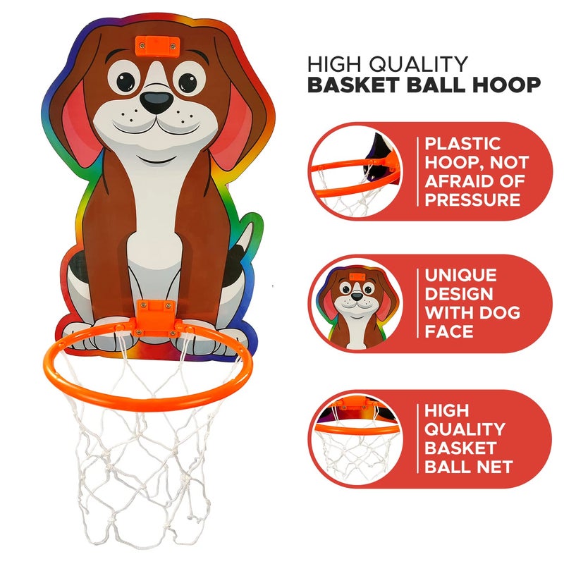NHR Small Basket Ball kit Set with Ring for Kids, Playing Indoor Outdoor Basket Ball, Hanging Board with Net & Ball (Dog Face Printed), Multicolor - Image 3