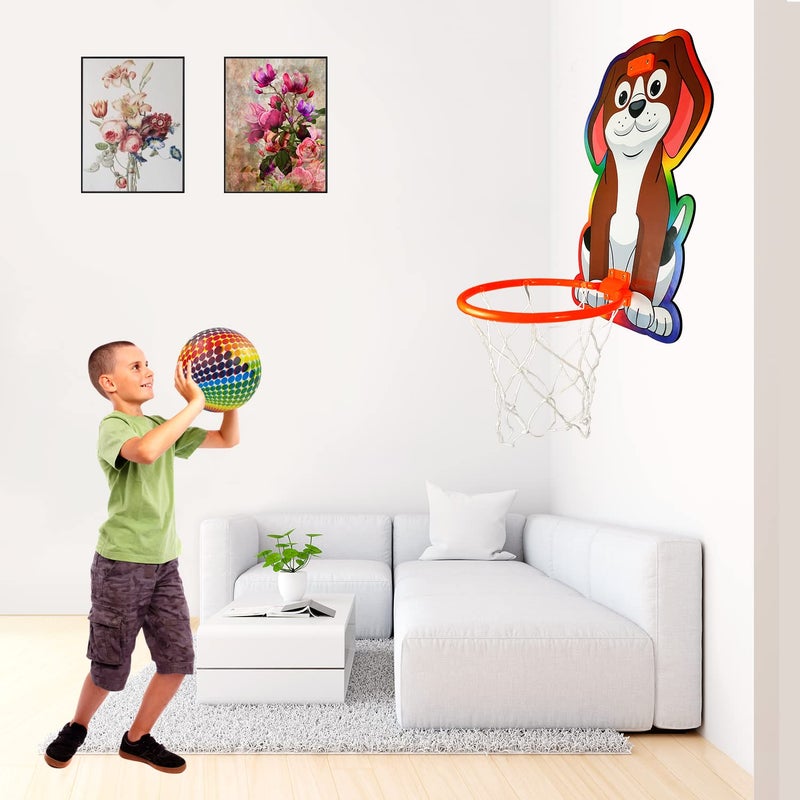 NHR Small Basket Ball kit Set with Ring for Kids, Playing Indoor Outdoor Basket Ball, Hanging Board with Net & Ball (Dog Face Printed), Multicolor - Image 2