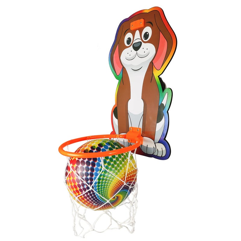 NHR Small Basket Ball kit Set with Ring for Kids, Playing Indoor Outdoor Basket Ball, Hanging Board with Net & Ball (Dog Face Printed), Multicolor - Image 4