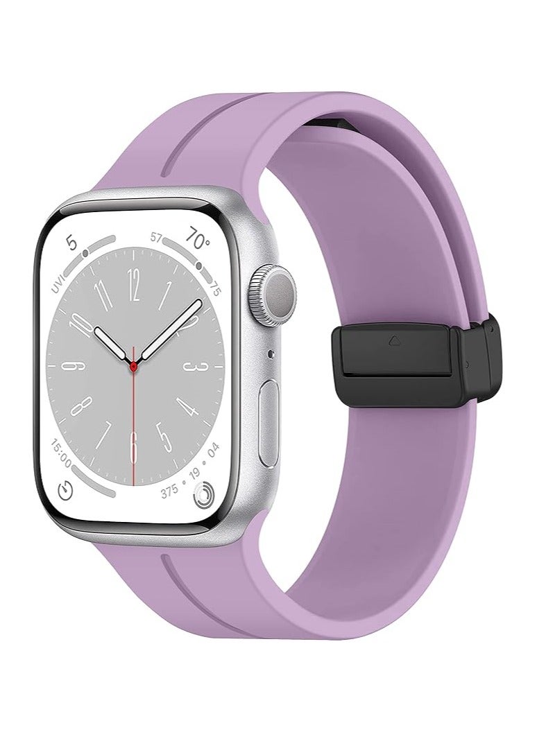 Denx Magnetic Silicone Band for Apple Watch 41mm 40mm 45mm 44mm 49mm 38mm 42mm, Women Men Replacement Wristbands Silicone Sport Strap for Apple Watch Series 9/Ultra 2/8/Ultra/7/SE/SE 2nd/6/5/4/3/2/1, iWatch Band (Light Purple) - Image 1