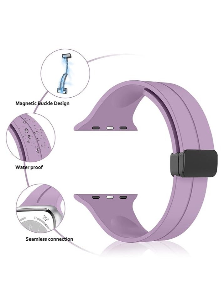Denx Magnetic Silicone Band for Apple Watch 41mm 40mm 45mm 44mm 49mm 38mm 42mm, Women Men Replacement Wristbands Silicone Sport Strap for Apple Watch Series 9/Ultra 2/8/Ultra/7/SE/SE 2nd/6/5/4/3/2/1, iWatch Band (Light Purple) - Image 3