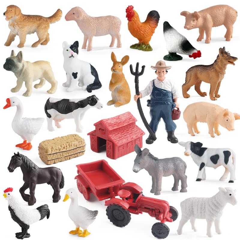 EOIVSH Farm Animal Figures Toys for Kids Toddlers 22pcs Farm Figurines Playset Includes Farmer Tractor Figures Realistic Barn Toy Pretend Play Set for Boys Girls 312 Years Old - Image 1