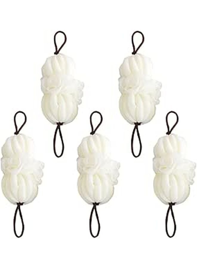 Large Beige Bath Sponge 5 Pack for Gentle Exfoliation and Deep Cleansing Shower Loofah Puff - Image 1