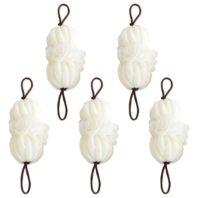 Large Beige Bath Sponge 5 Pack for Gentle Exfoliation and Deep Cleansing Shower Loofah Puff - Image 2