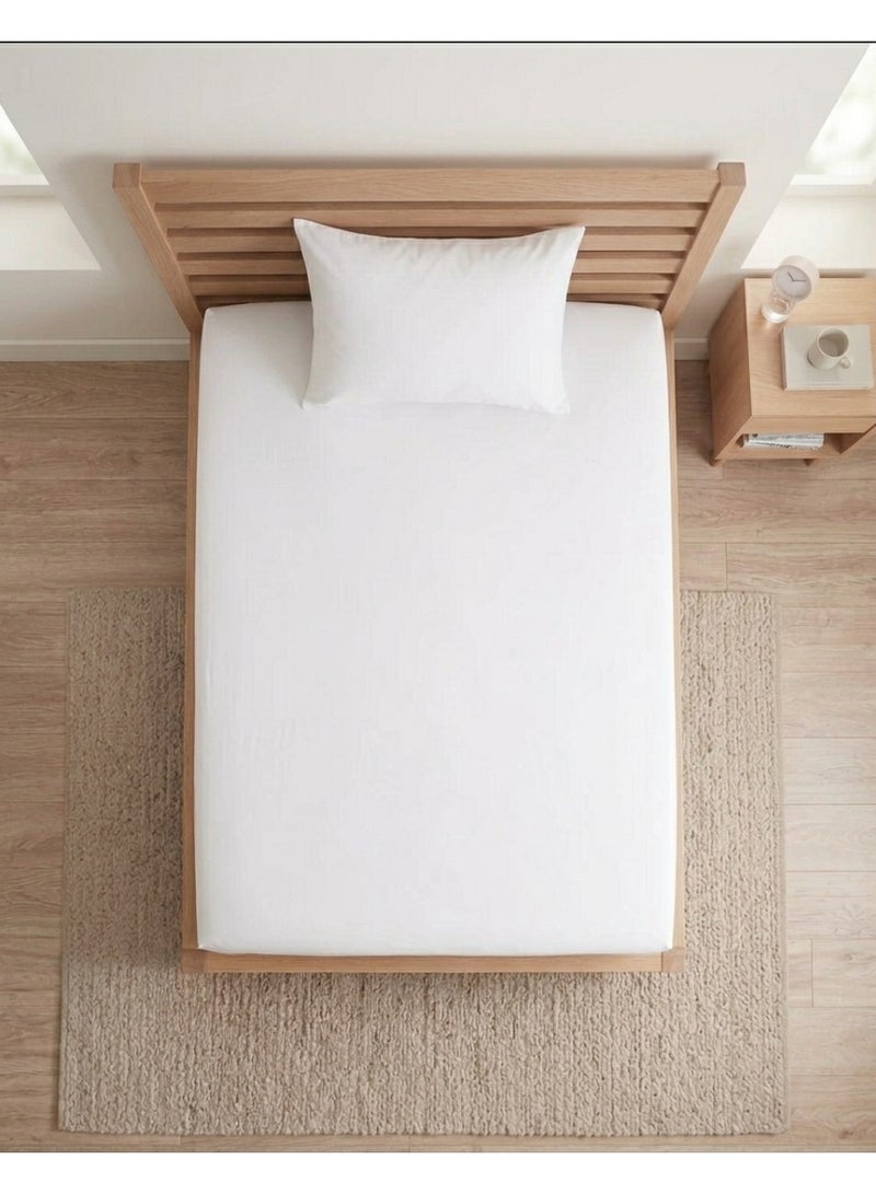 RISHAHOME 2 Pc White Bedsheet Set - Fitted Sheet 90x190+30 cm & 1 Pillow Case - Image 1