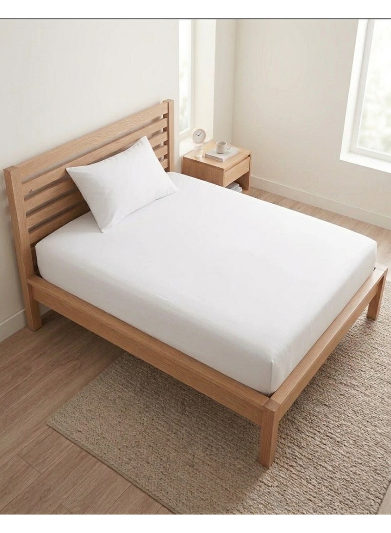 RISHAHOME 2 Pc White Bedsheet Set - Fitted Sheet 90x190+30 cm & 1 Pillow Case - Image 3