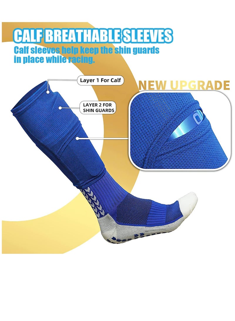 Rness Football Shin Guards Set Of Soccer Shin Pads And Sleeves Lightweight Breathable Blue M Size - Image 5